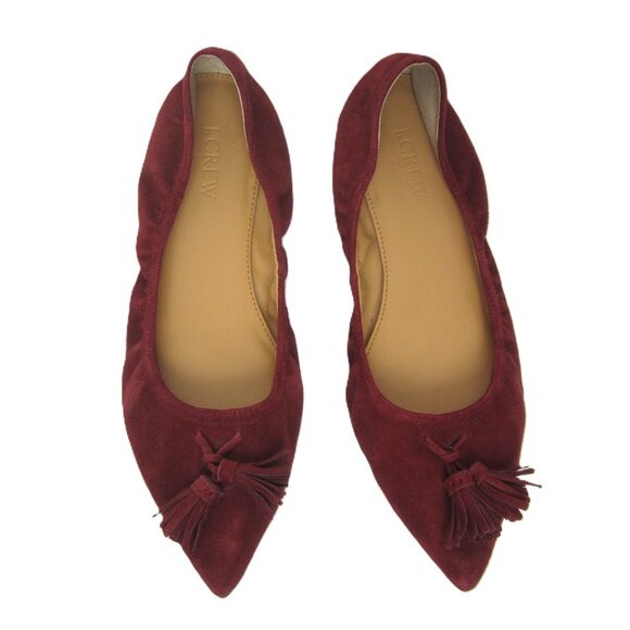J. Crew Lottie 7.5M Warm Burgundy Maroon Suede Leather Flats Slip Ons - Picture 2 of 11